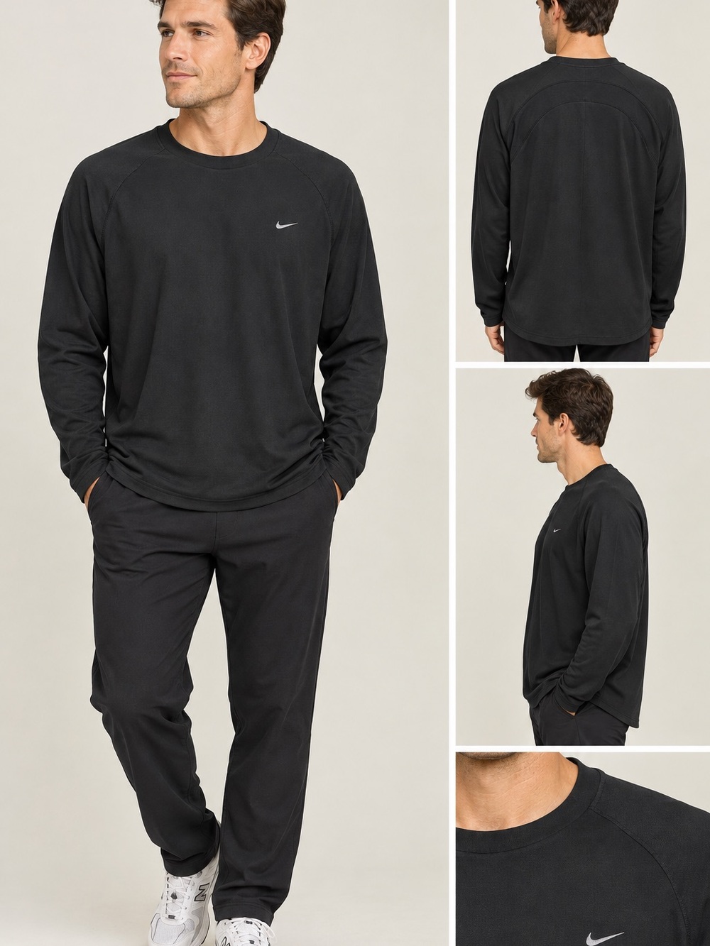 Vintage Men’s X-Large Black Nike Swoosh Long Sleeve Jersey Shirt (Flaws)